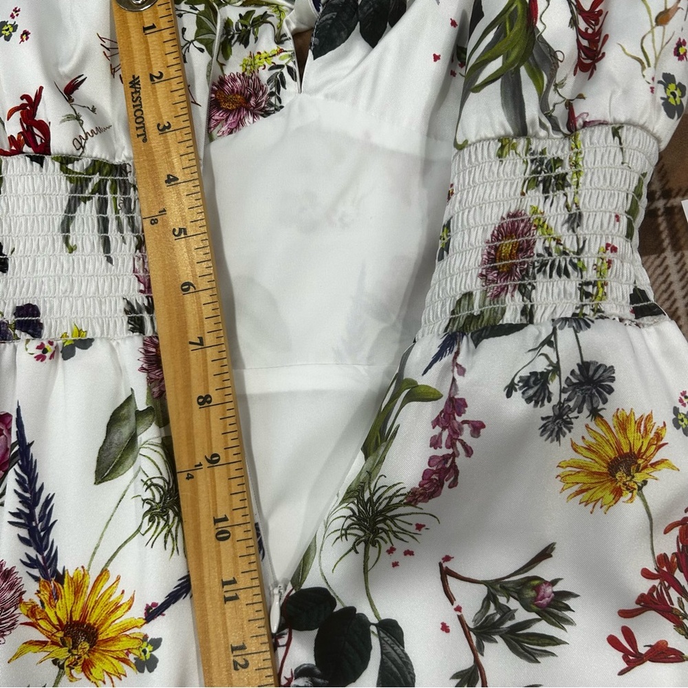 Bailey 44 Puff Pastry Smocked Satiny Floral midi Dress SIZE 4 coquette feminine - Picture 13 of 16